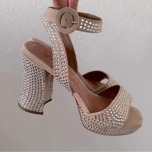 Anthropologie VICENZA Camurca Bege Diamond Gem Platform Sparkly High Heels Tan 7 - Picture 3 of 14